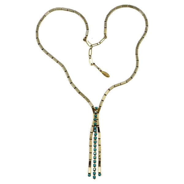 Gold Plated Necklace with Turquoise Glass Stones circa 1950s